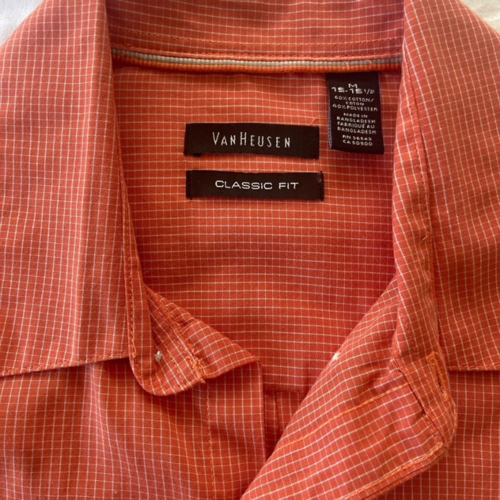 Van Heusen Classic Fit Men's Orange Windowpane Button-Down Shirt